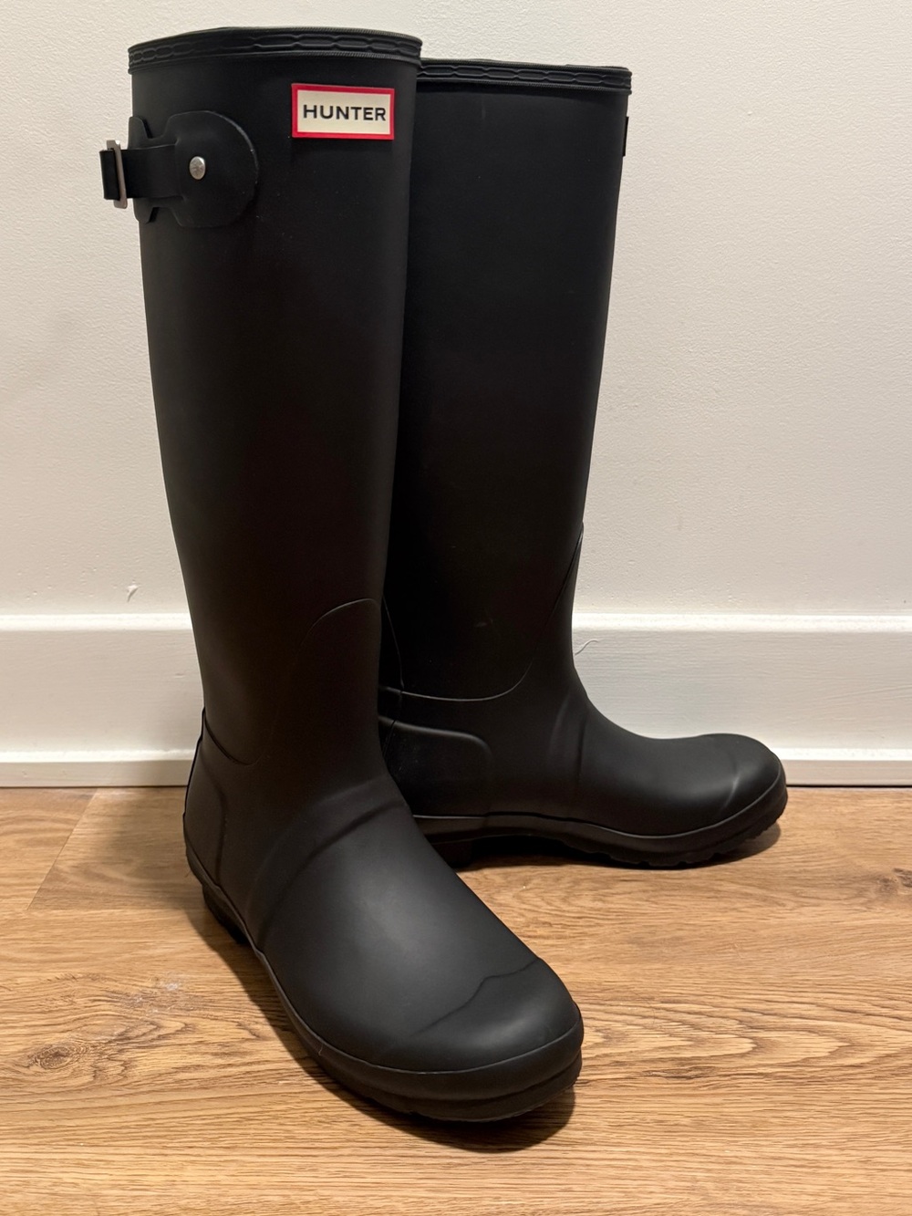 Hunter Tall Black Rain Boots with Red Logo Trim